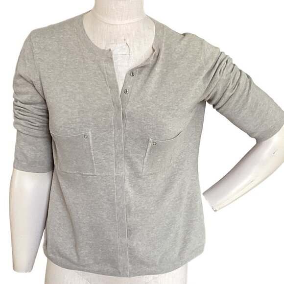 Worth Cotton Blend Snap Cardigan Sweater Pockets Sz M Taupe Beige 214C - Picture 3 of 9